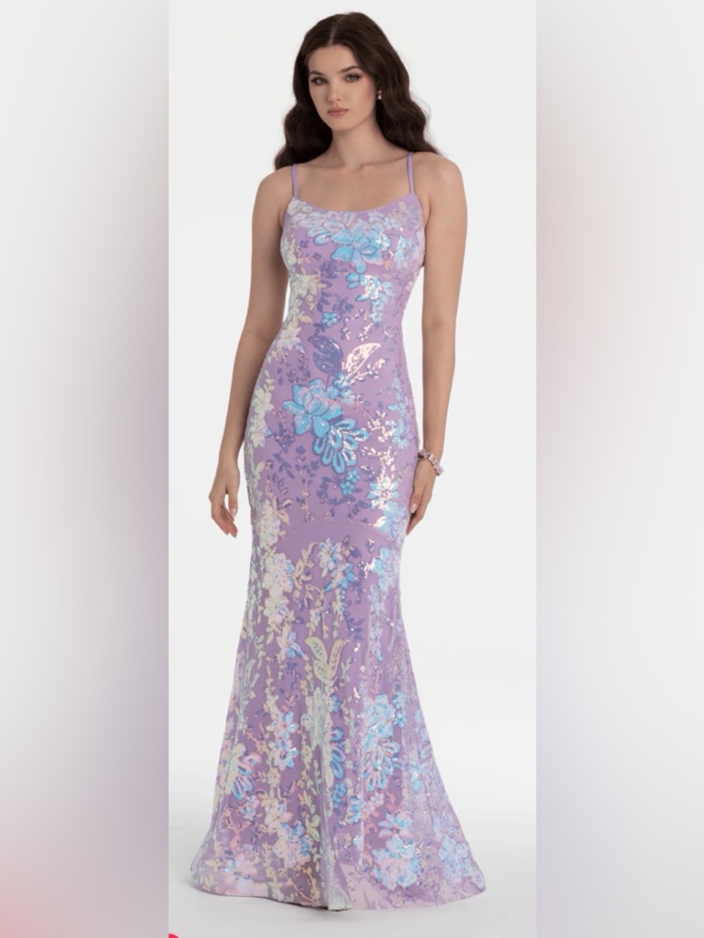 Lilac Double Clasp Back Floral Sequin Mermaid Dress, NWT. Juniors Size 5 NWT - Picture 3 of 6